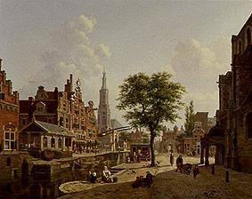 Dutch town scene at the channel a Jan Hendrik Verheyen