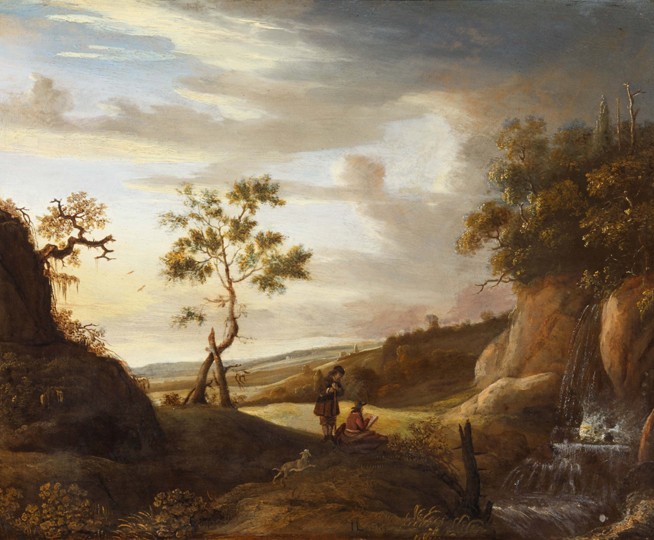 Landscape with an artist who paints a waterfall a Jan Lievens