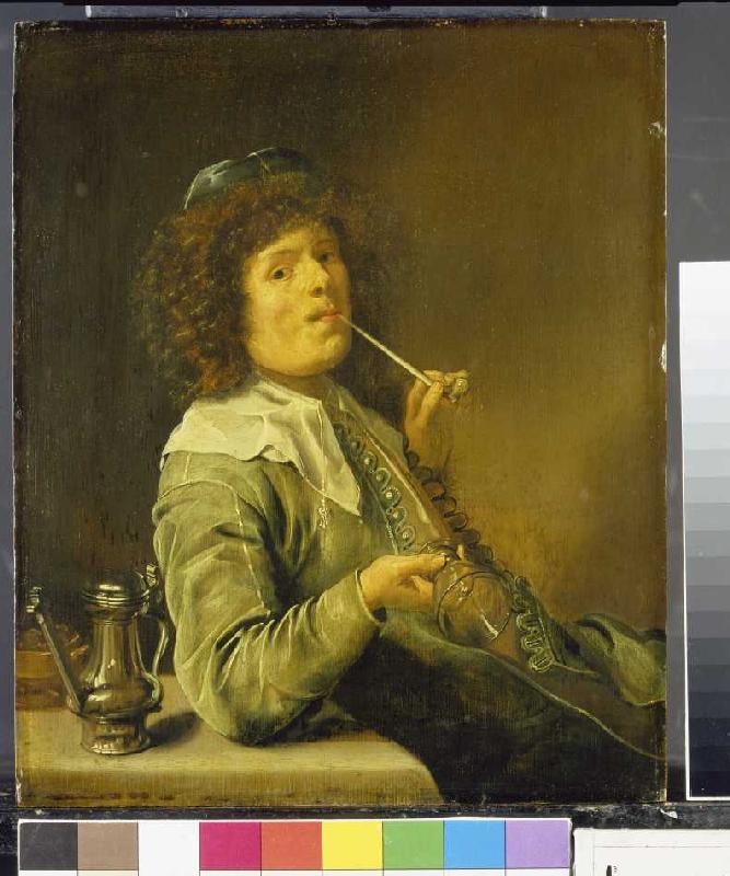 Rauchender Mann mit leerem Weinglas. a Jan Miense Molenaer