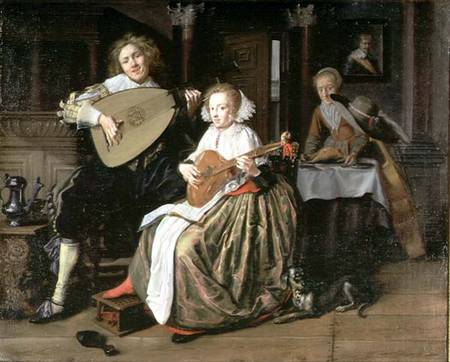 A Young Man Playing a Theorbo and a Young Woman Playing a Cittern a Jan Miense Molenaer