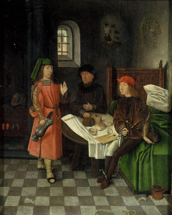 Joseph interpreting the dreams of the baker and the butler a Jan Mostaert