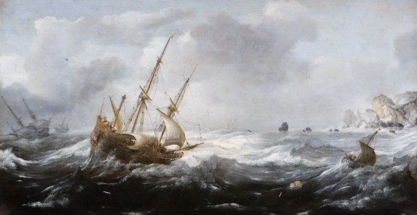 Ships in a Storm on a Rocky Coast a Jan Porcellis