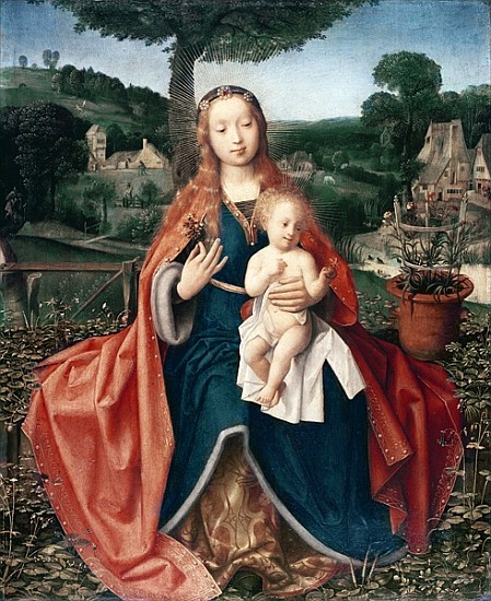 The Virgin and Child in a Landscape (oil on oak) a Jan Provoost