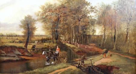 A Wooded River Landscape with Figures, Horse and Cart a Jan Siberechts