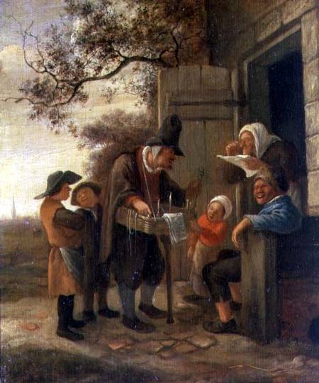 A Pedlar selling Spectacles outside a Cottage a Jan Havickszoon Steen