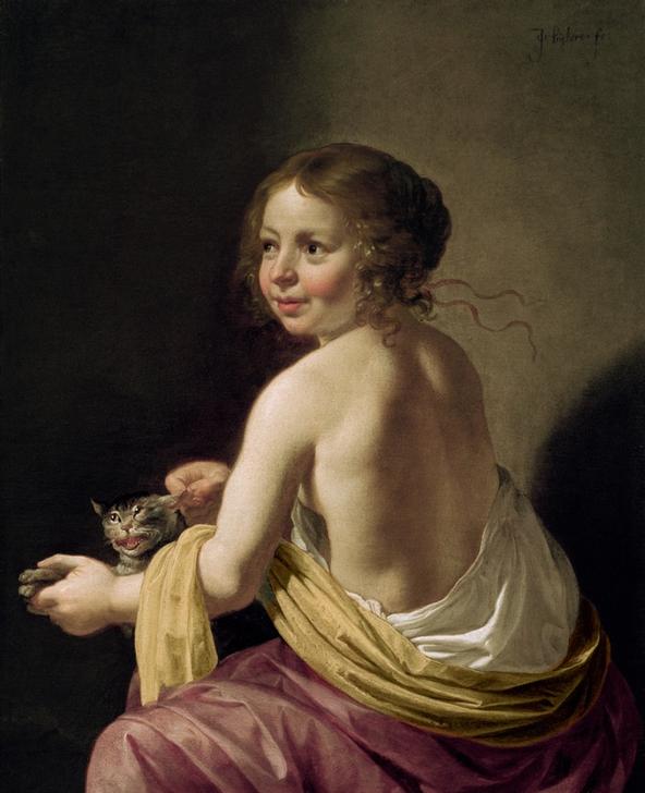 Girl teasing a cat a Jan van Bijlert or Bylert