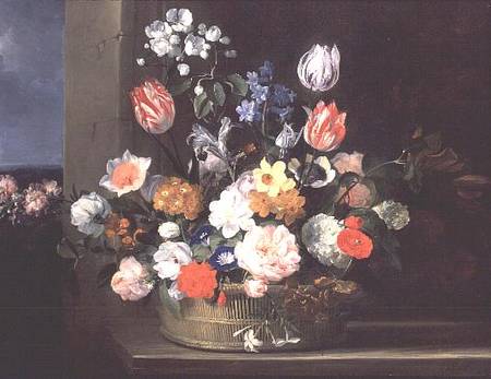 Flowers in a Basket a Jan van den Hecke