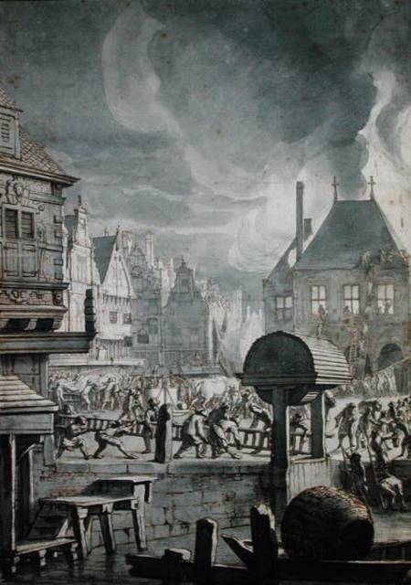 Fire at the Old Town Hall in Amsterdam a Jan van der Heyden
