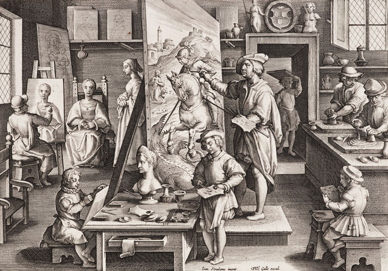  The Invention of Oil Paint, plate 15 from 'Nova Reperta' (New Discoveries) a Jan van der Straet