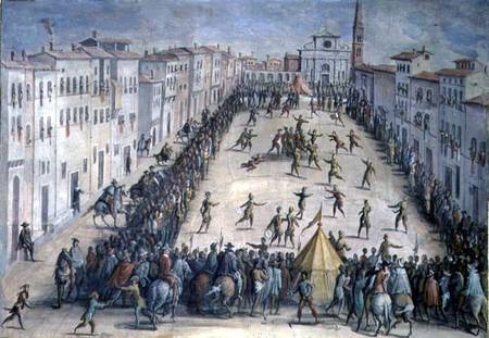 A Game of Football in the Piazza Santa Maria Novella, Florence a Jan van der Straet