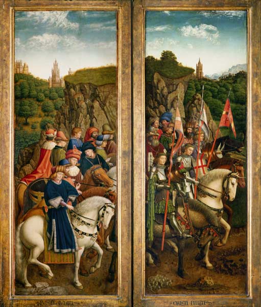 Genter altar -- the just judges (on the left) and the fighters Cristi (on the right) a Jan van Eyck