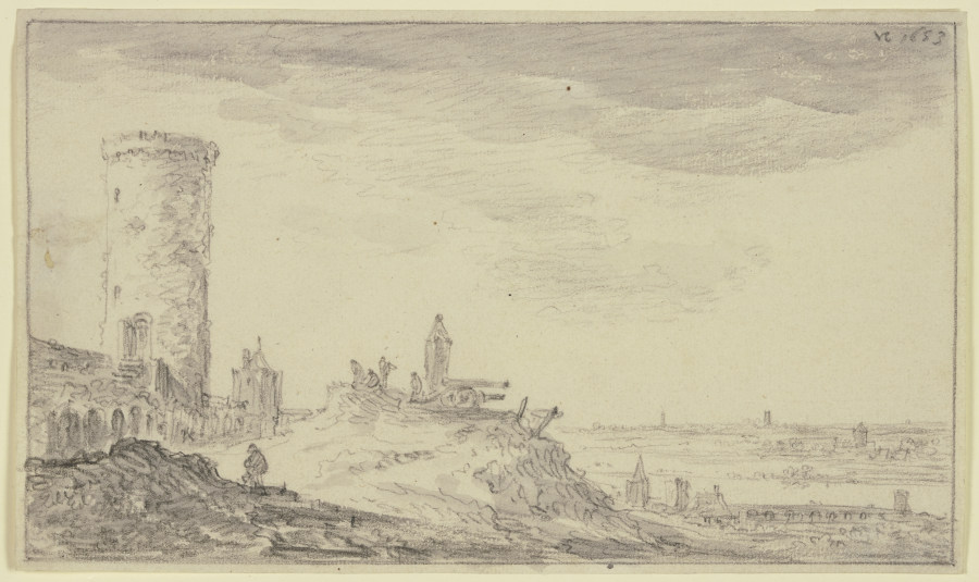 Befestigung, bei einem Kundeturm zwei Kanonen und ein Schilderhaus a Jan van Goyen