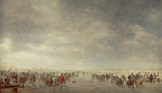 Eisfläche mit vielen Schlittschuhläufern a Jan van Goyen