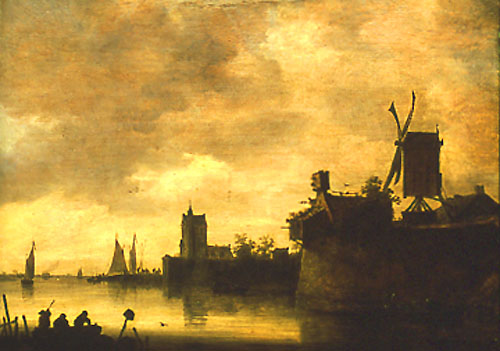 Riverside with windmills a Jan van Goyen