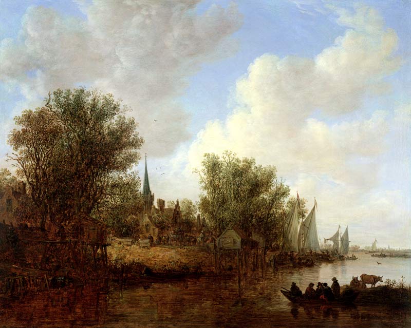 River scene with a View of Overschie a Jan van Goyen