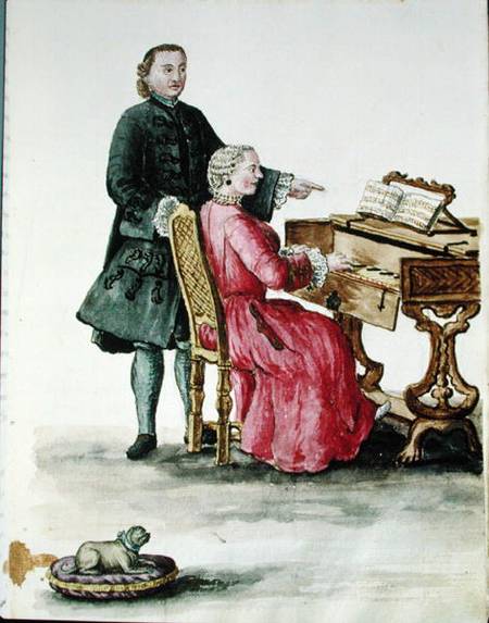 A Singer at the Clavichord with her Teacher a Jan van Grevenbroeck