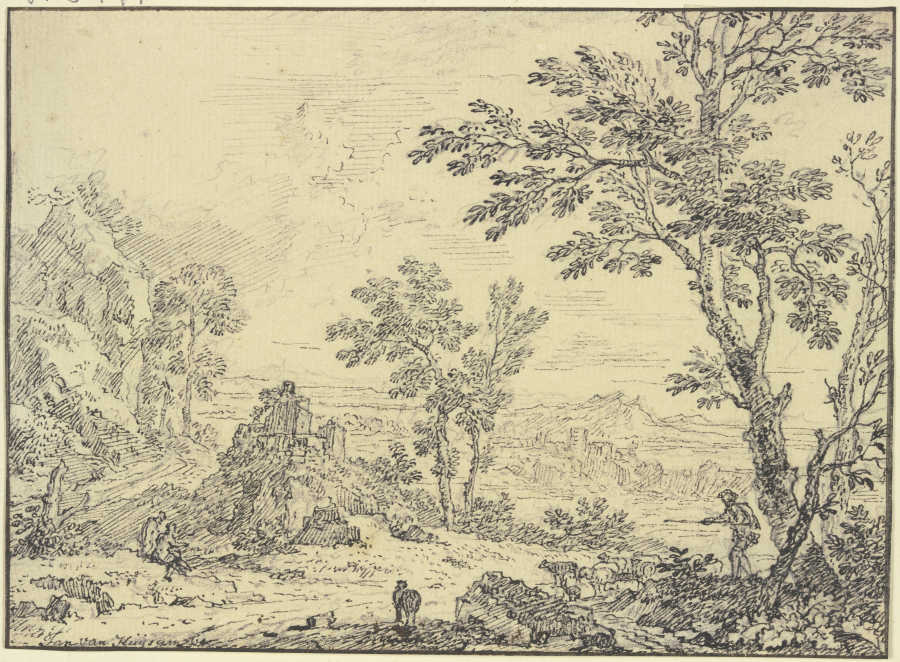 Landschaft mit Ruinen, vorne rechts ein Schafhirte a Jan van Huysum