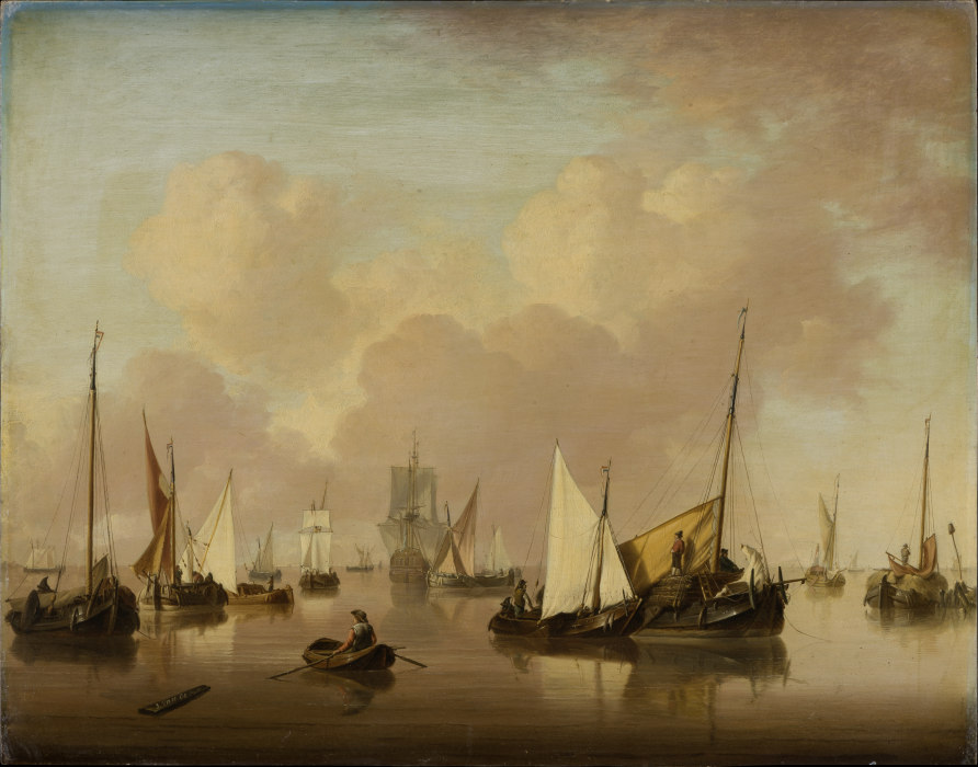 Boats and Sailboats on a Quiet Sea a Jan van Os