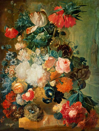 Flowers in a Vase with a Bird's Nest a Jan van Os