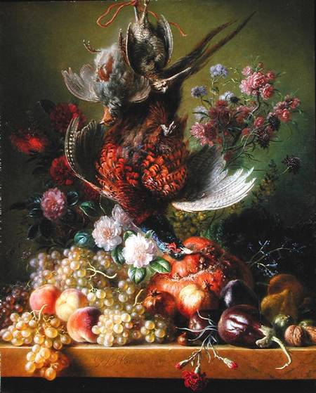 Still Life with pheasant and flowers a Jan van Os