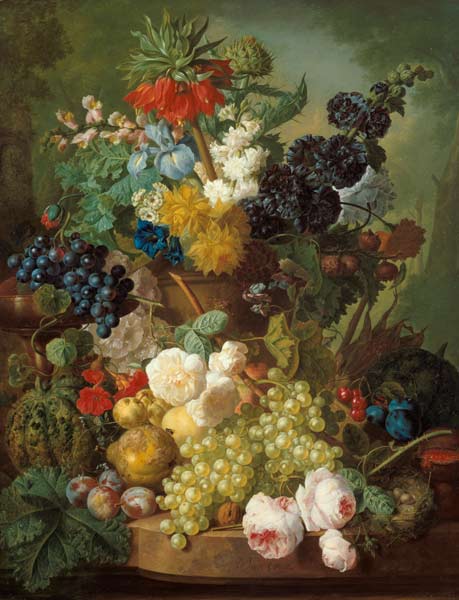 Quiet life with fruits and flowers a Jan van Os