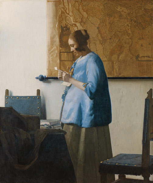 Donna vestita di azzuro che legge una lettera a Johannes Vermeer 