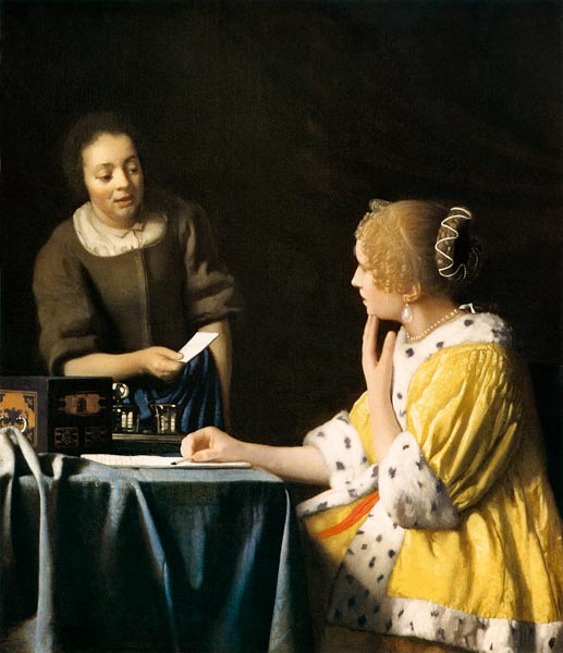 Lady with her Maid holding a Letter a Johannes Vermeer 