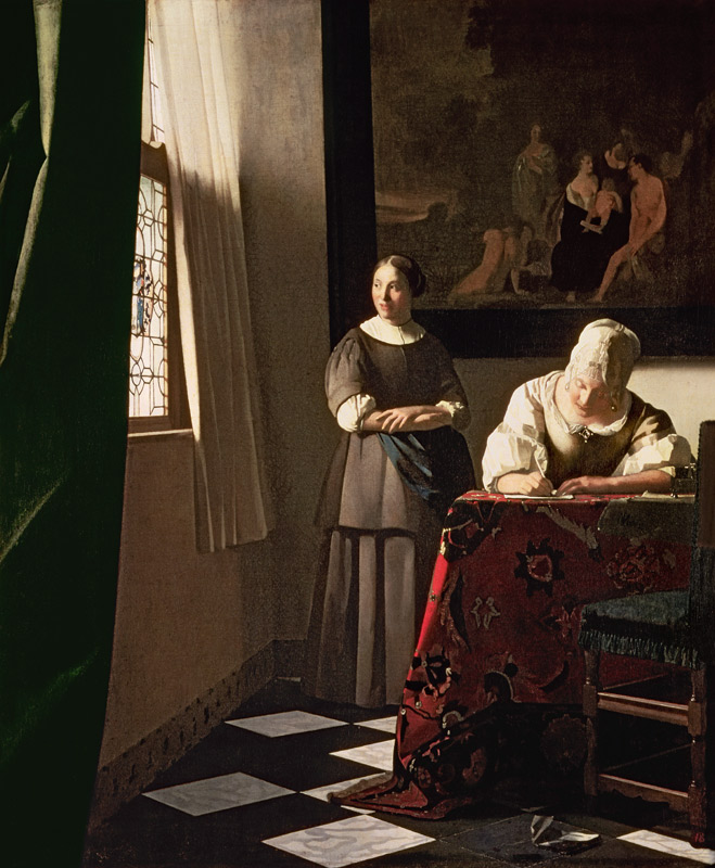 Lady Writing a Letter with her Maid a Johannes Vermeer 