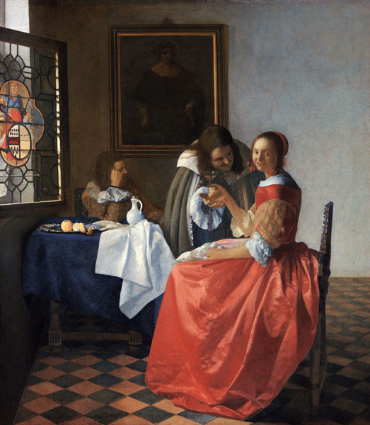 Lady drinking Wine with Two Gentlemen a Johannes Vermeer 