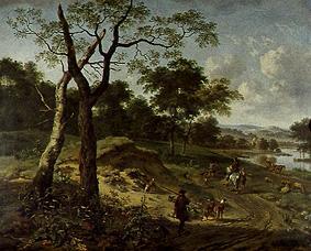 Woodland landscape with hunters a Jan Wijnants