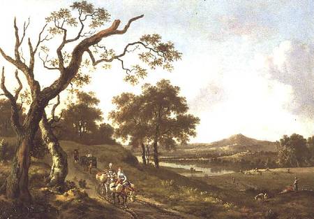 An Extensive Landscape with Pack Mules on a Country Road a Jan Wynants