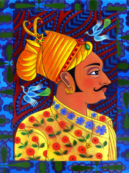 Maharaja with blue birds a Jane Tattersfield