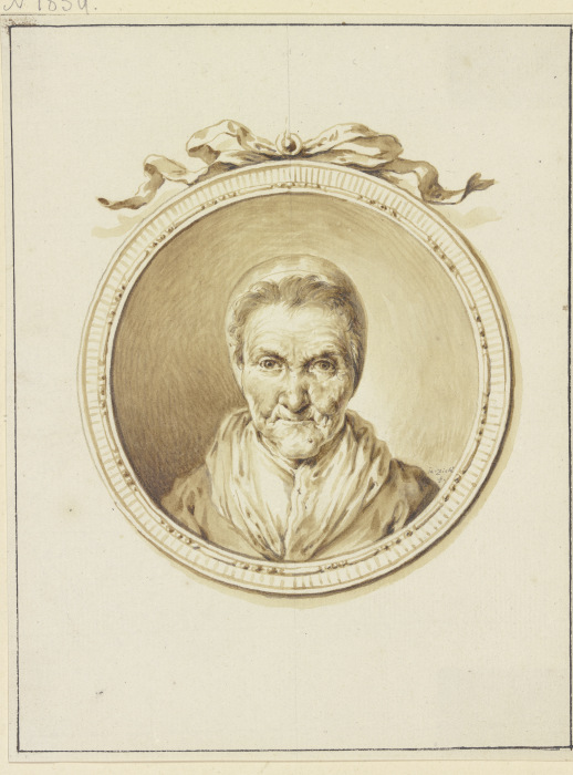 Bildnis einer alten Frau en face in einem Medaillon mit Schmuckband a Januarius Zick
