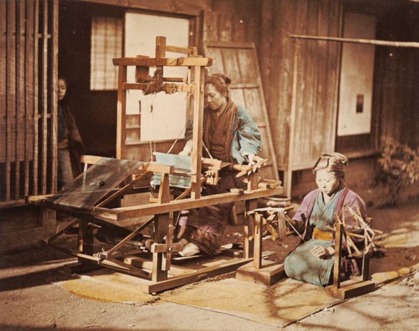 Japanese women weaving, c.1890 (hand-coloured photo) a Japanese Photographer, (19th century)