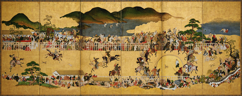 Six-fold Screen Depicting a Dog Chasing Contest, Japanese, 1624-43 a Japanese School