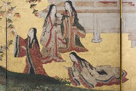 Detail of Spring in the Palace, six-fold screen from 'The Tale of Genji'