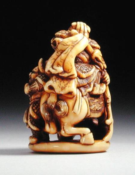 Reverse side of a netsuke in the form of a Chinese warrior on horseback with his attendant a Japanese School