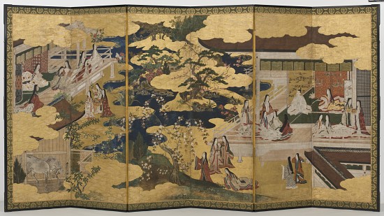 Spring in the Palace, six-fold screen from 'The Tale of Genji' a Japanese School