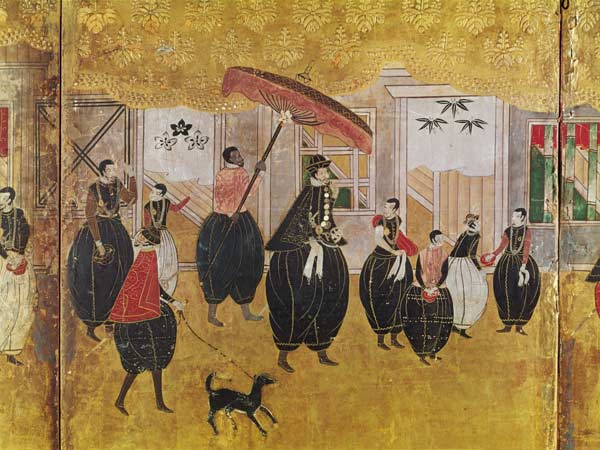 St. Francis Xavier (1506-51) and his entourage, detail of the right-hand section of a folding screen a Japanese School
