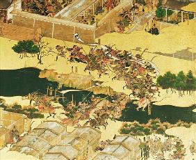 The Battle of Hogen from a screen, Momayama Period (1568-1600) (pen & ink, colour and gold laid on p