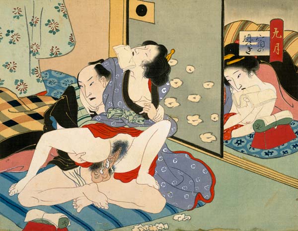 Woman Observing as Couple Have Sex (w/c on silk) a Japanese School