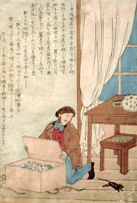 JJ Audubon (1785-1851) on a trip to Japan disovers a rat, c.1840 (w/c on paper) a Scuola Giapponese, (19°secolo) Scuola Giapponese, (19°secolo)