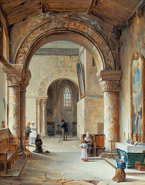 Interior of a Church in Normandy, 1832 (oil on canvas) a Jean-Baptiste Messager