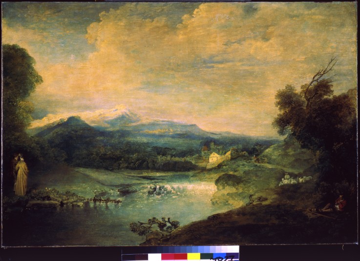 Landscape with a waterfall a Jean Antoine Watteau