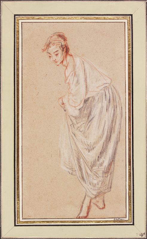 Standing Girl; barefoot, lifting her skirt a Jean-Antoine Watteau