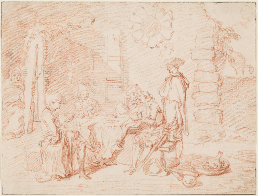Soldiers Playing Cards in a Ruin a Jean-Antoine Watteau