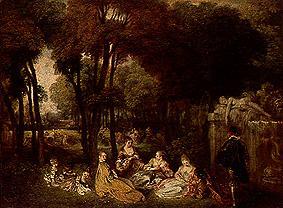 Rural meeting next to a fountain (Le's Champs Elysees) a Jean-Antoine Watteau