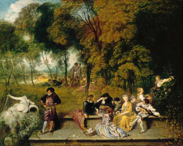 Reunion en plein air a Jean-Antoine Watteau