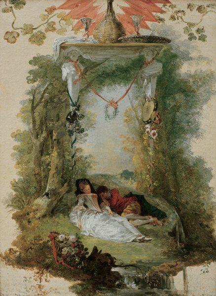 Watteau / Sleeping Lovers / Painting a Jean-Antoine Watteau