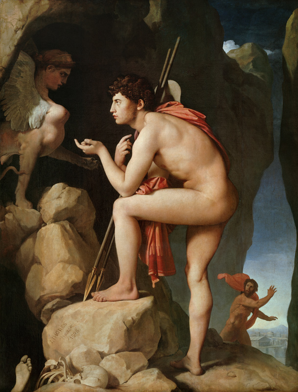 Ödipus solves the puzzle of the sphinx. a Jean Auguste Dominique Ingres
